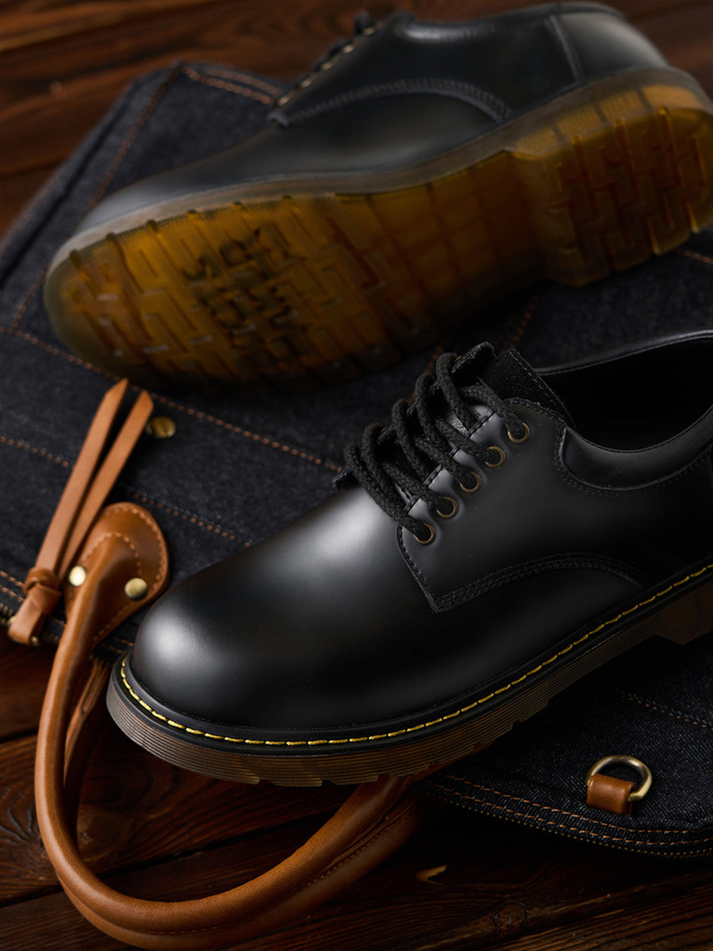 Black Genuine Leather Work Shoes