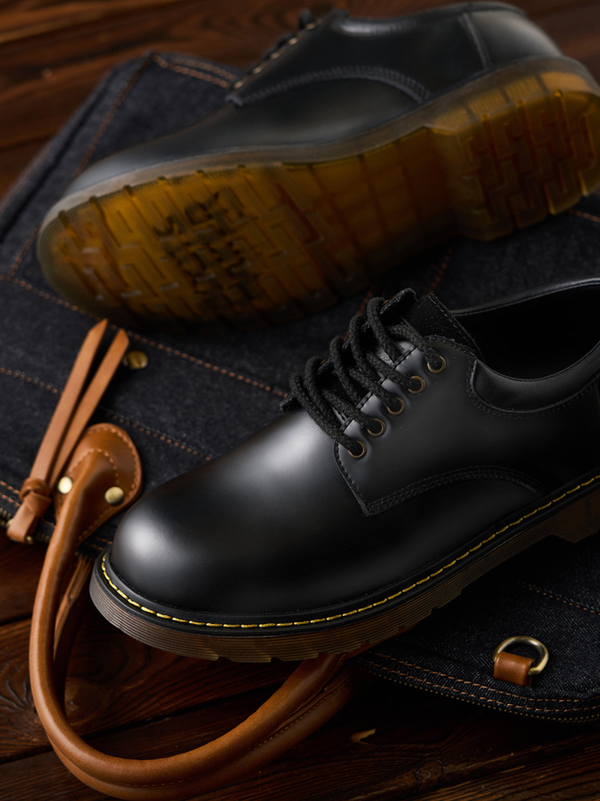 Black Genuine Leather Work Shoes