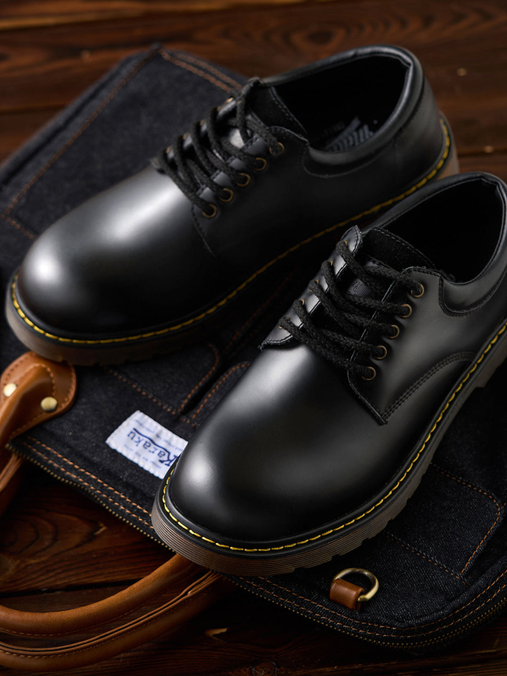 Black Genuine Leather Work Shoes