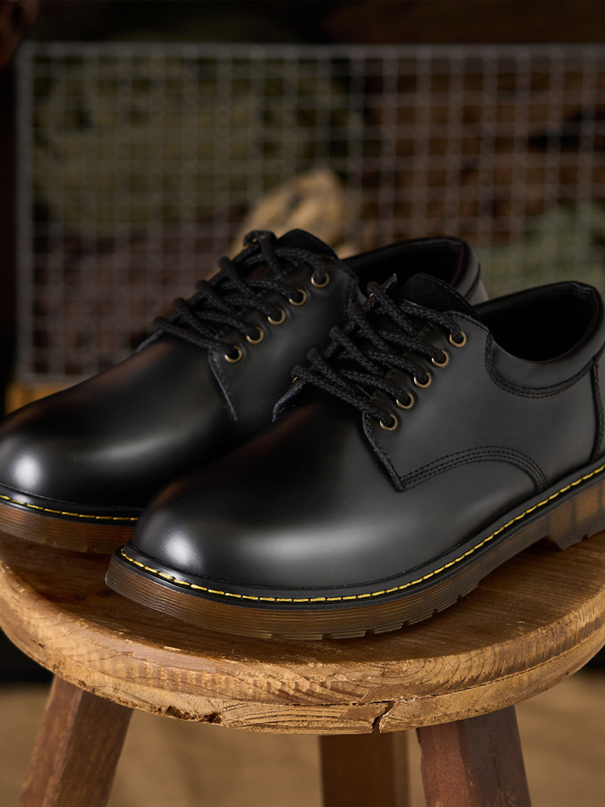 Black Genuine Leather Work Shoes
