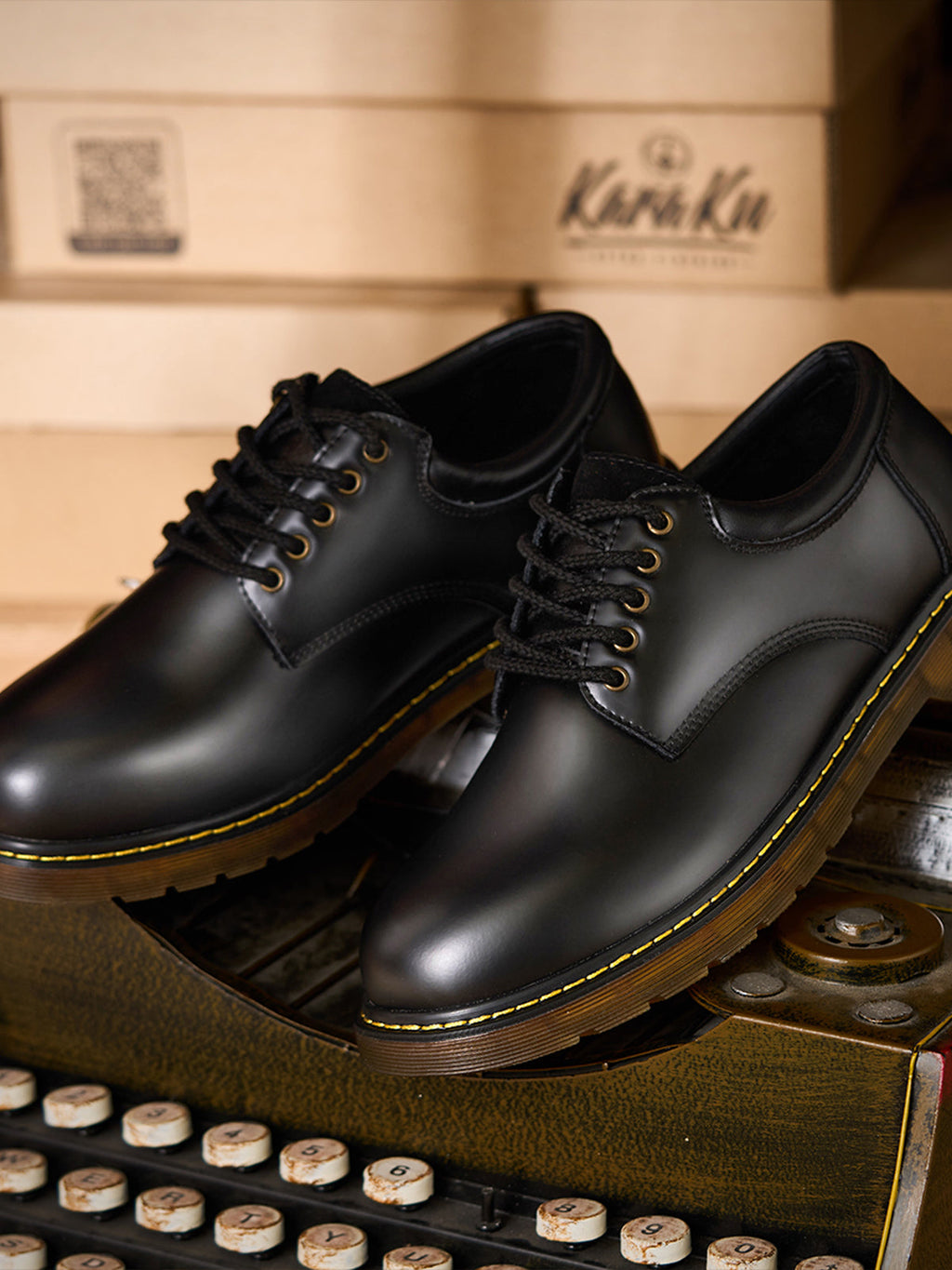 Black Genuine Leather Work Shoes