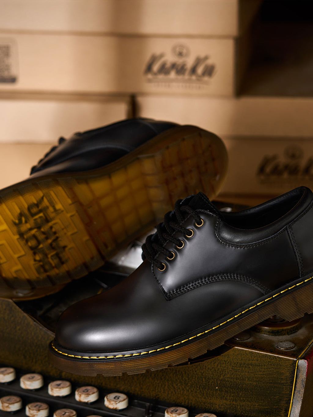 Black Genuine Leather Work Shoes