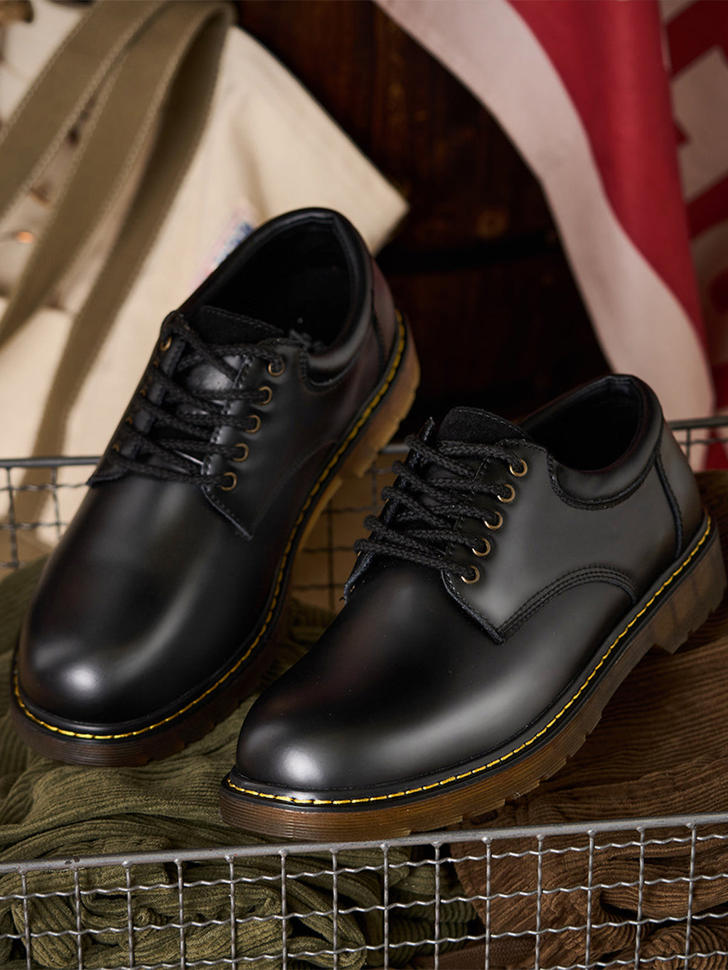 Black Genuine Leather Work Shoes