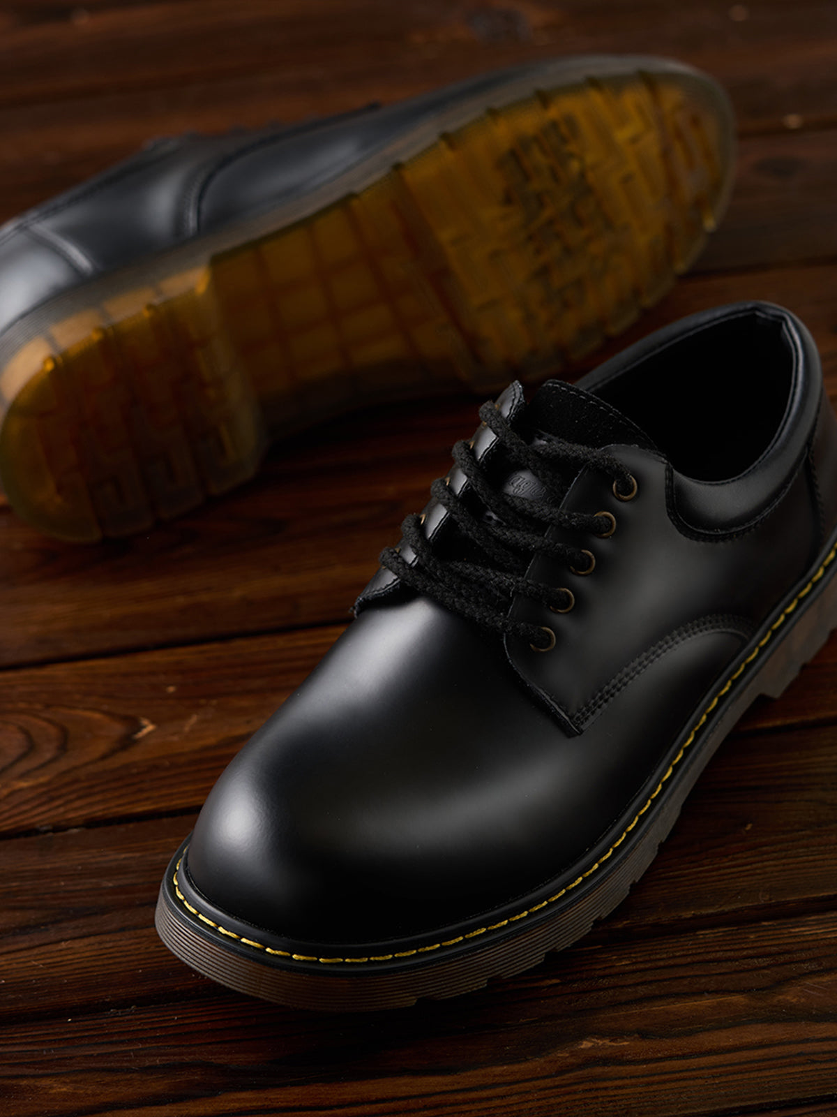Black Genuine Leather Work Shoes
