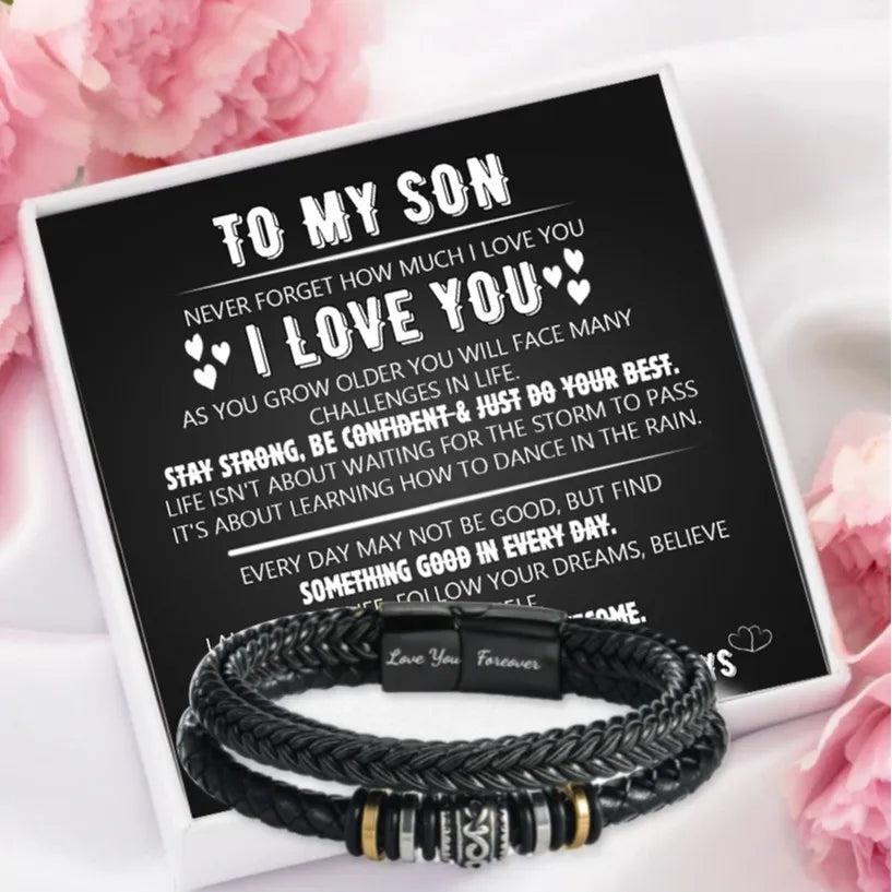 Stainless Steel Bracelet To My Son Bracelet, Son Gifts From Mom Dad, Birthday Gift For Son, Men Bracelet, Message Card Gift Box