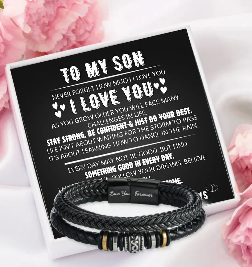 Stainless Steel Bracelet To My Son Bracelet, Son Gifts From Mom Dad, Birthday Gift For Son, Men Bracelet, Message Card Gift Box