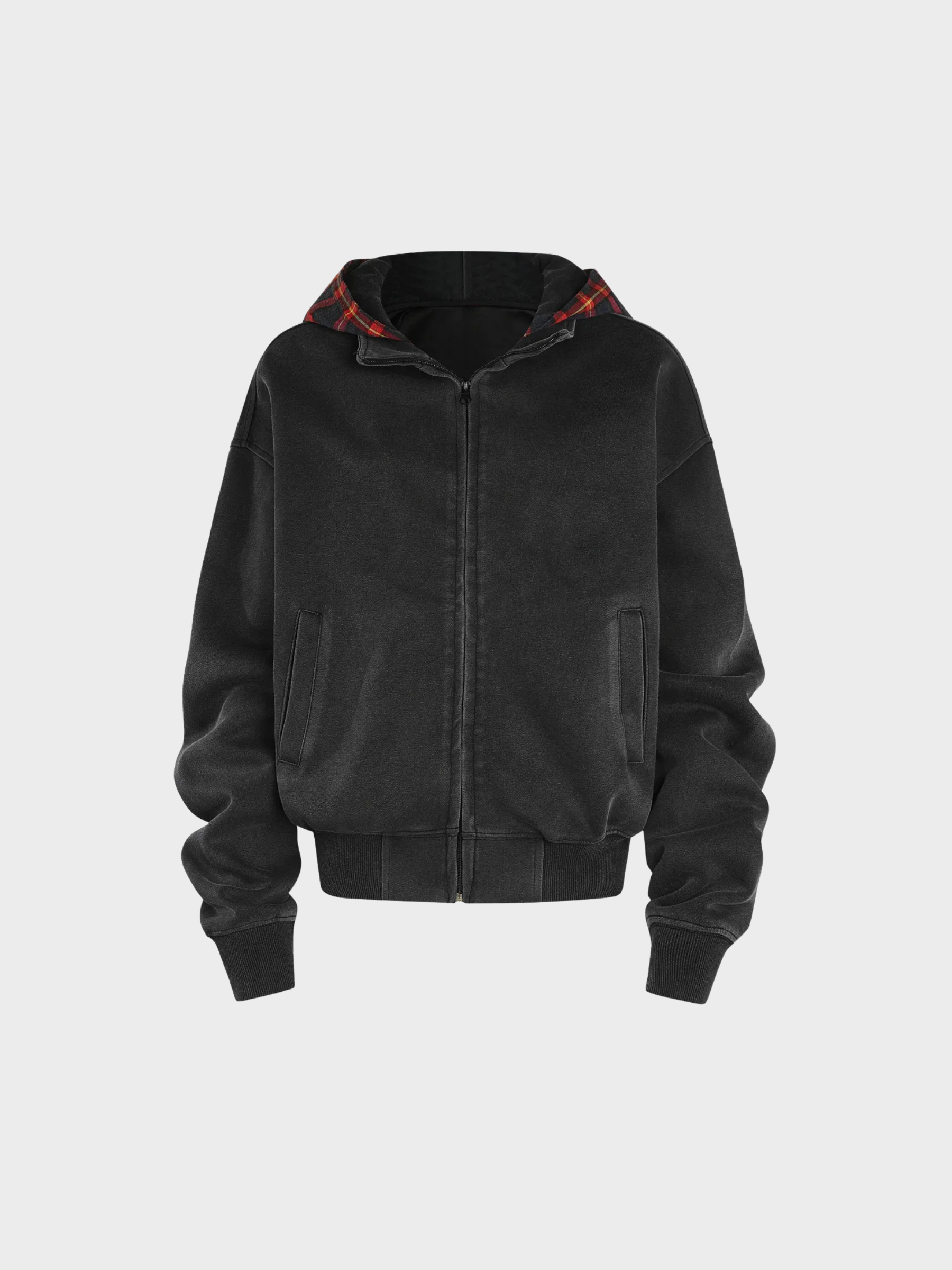 Vintage Plaid-Lined Zip Hoodie