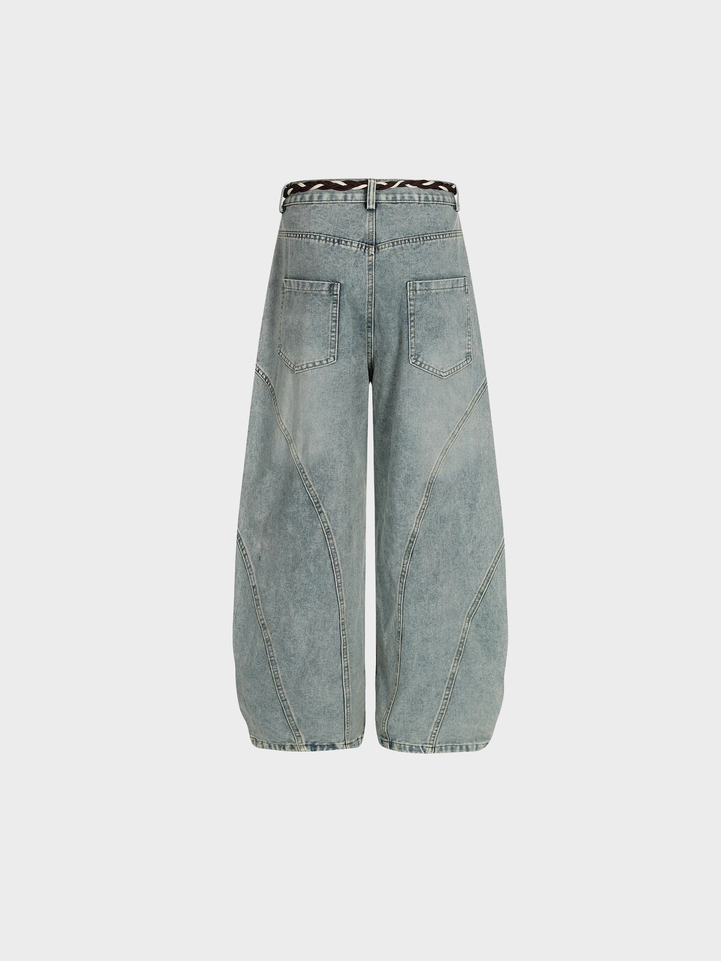 Barrel-Wave Patchwork Denim with Braided Belt