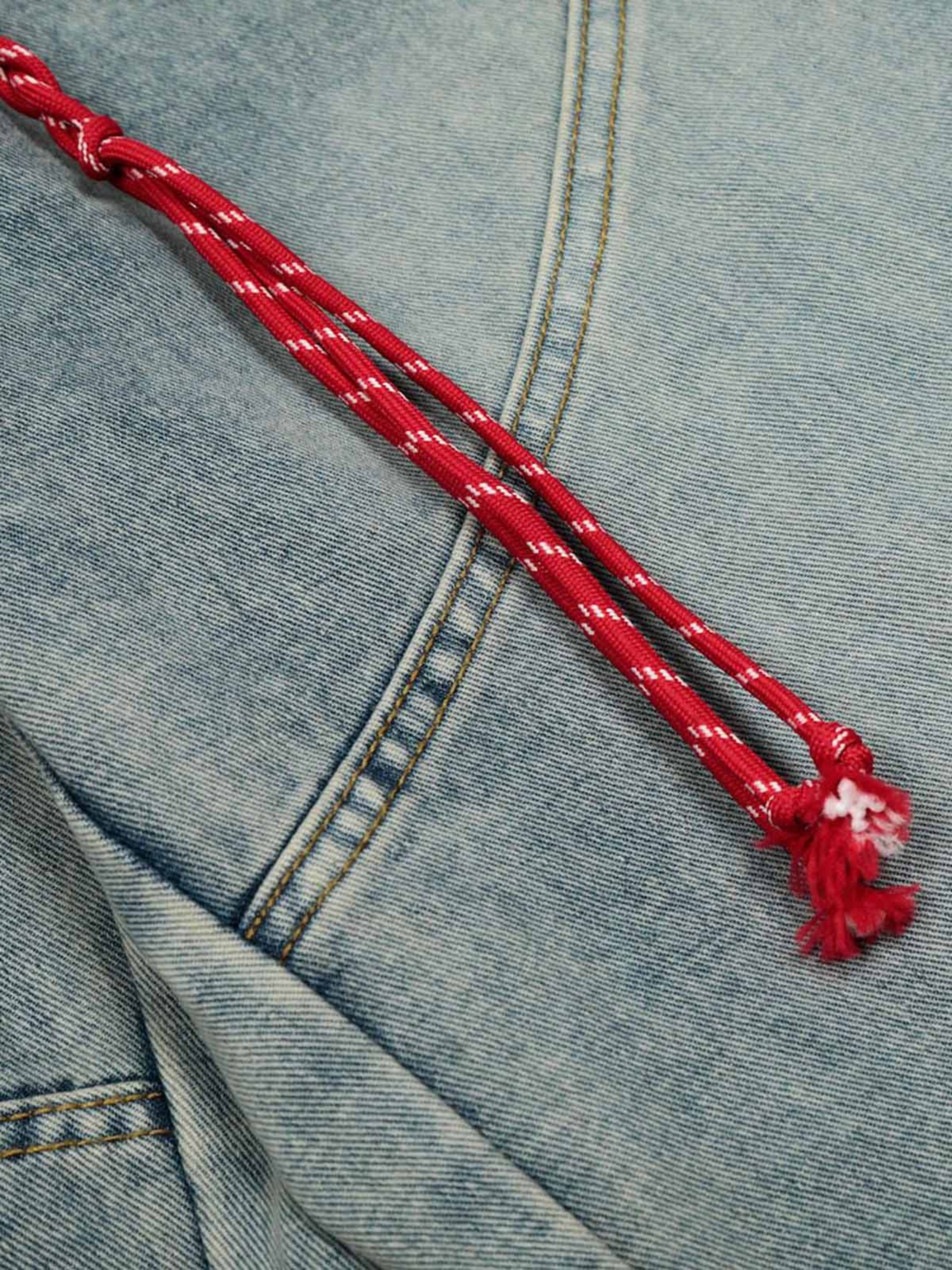Barrel-Wave Patchwork Denim with Braided Belt